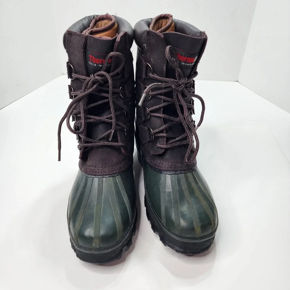 Ducks Unlimited Boots Mens 8 Black Green Leather Rubber Thermolite Steel Shank